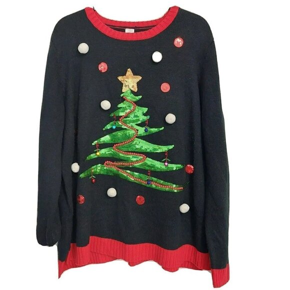 Holiday Time Ugly Christmas Sweater Christmas Tree  Black Red Women's Size XXL - Picture 1 of 8